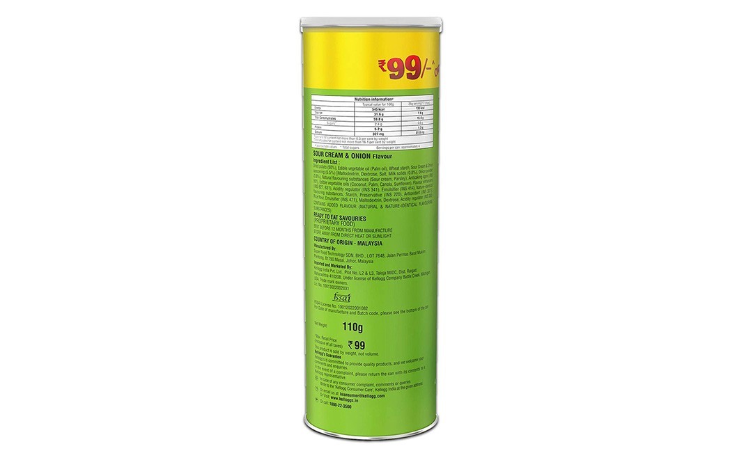 Pringles Potato Crisps Sour Cream & Onion Flavour   Container  110 grams